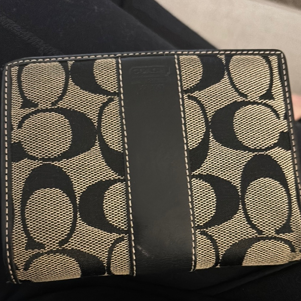 Coach Black and Tan Signature Wallet